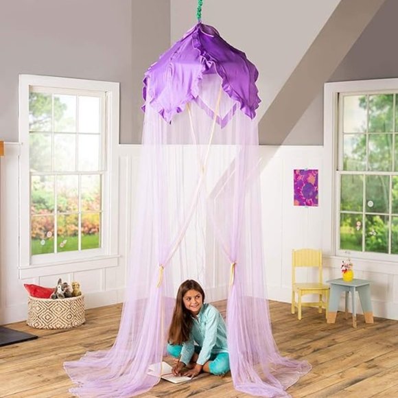 Hearthsong Other - HearthSong 7-Foot Purple Flower Petals Hanging Canopy and Play Space with Gold R